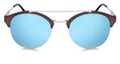 Silver and brown sunglasses blue mirror lenses isolated on white