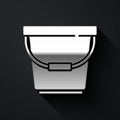 Silver Bucket icon isolated on black background. Long shadow style. Vector Illustration