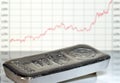 Silver bullion on the background of the growth chart. Royalty Free Stock Photo