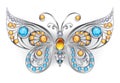 Silver butterfly with amber gems Royalty Free Stock Photo