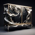 Silver Cabinet With Art Nouveau Sculpture Metal Design