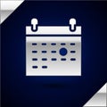 Silver Calendar death icon isolated on dark blue background. Vector