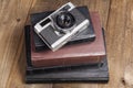 Silver Camera on Books Royalty Free Stock Photo