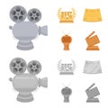 Silver camera. A bronze prize in the form of a TV and other types of prizes.Movie award,sset collection icons in cartoon