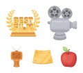 Silver camera. A bronze prize in the form of a TV and other types of prizes.Movie award,sset collection icons in cartoon