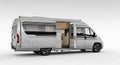 Silver camper van with open doors showcasing its interior design view Royalty Free Stock Photo