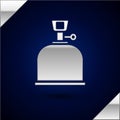 Silver Camping gas stove icon isolated on dark blue background. Portable gas burner. Hiking, camping equipment. Vector Royalty Free Stock Photo