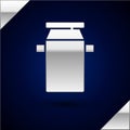 Silver Can container for milk icon isolated on dark blue background. Vector Royalty Free Stock Photo