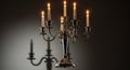 Elegant Silver Candelabrum with Five Lit Candles in Dark Room Royalty Free Stock Photo