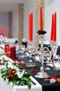 Silver candle holder on wedding table Royalty Free Stock Photo