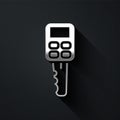 Silver Car key with remote icon isolated on black background. Car key and alarm system. Long shadow style. Vector Illustration Royalty Free Stock Photo