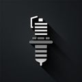 Silver Car spark plug icon isolated on black background. Car electric candle. Long shadow style. Vector