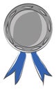 A silver cartoon medal with two blue ribbons vector or color illustration