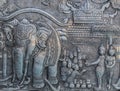 Thai style silver carving art on temple wall , Wat Srisuphan ,Chiang Mai, Thailand. Royalty Free Stock Photo