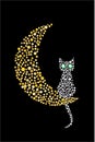 Silver cat with emerald eyes on a golden moon Royalty Free Stock Photo