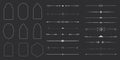Silver celestial minimal esoteric frame, thin line border, divider mystyc linear decoration with dots, moon, stars