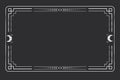 Silver celestial minimal esoteric frame, thin line border, mystyc linear decoration with dots, moon, stars corners