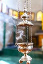 A silver censer or censer, an ecclesiastical object used in the Orthodox or Catholic liturgy. Royalty Free Stock Photo