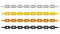 Silver chain, gold chain, copper metal chain and black steel chains set isolated on black background, illustration chains Royalty Free Stock Photo