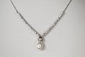 Silver chain necklace with medallion on white surface