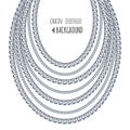 Silver chains necklace abstract background. Jewelry template. Can be used for clothes print. Vector