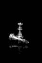 Silver chess pieces king and queen isolated on black background