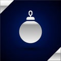 Silver Christmas ball icon isolated on dark blue background. Merry Christmas and Happy New Year. Vector Royalty Free Stock Photo