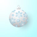 Silver Christmas ball with light blue snowflakes Royalty Free Stock Photo