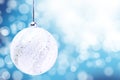 Silver Christmas Ball Ornament Over Elegant Grunge blue Royalty Free Stock Photo