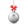 Silver Christmas Ball With Red Ribbon Bow Isolated On White Background Royalty Free Stock Photo