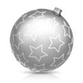 Silver christmas ball with stars on white background Royalty Free Stock Photo