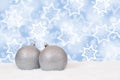 Silver Christmas balls decoration with snow winter copyspace Royalty Free Stock Photo