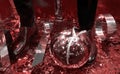 Silver christmas balls and men shoes