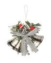 Silver Christmas decoration with bell and ribbon bow isolated Royalty Free Stock Photo