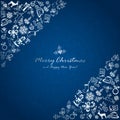 Silver Christmas elements in corner on blue background Royalty Free Stock Photo