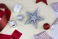 Silver christmas star with glittering ornaments. Royalty Free Stock Photo