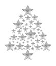 Silver Christmas tree made of shiny stars white background isolated close up, glitter stars in shape of decorative New Year pine Royalty Free Stock Photo