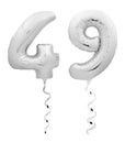 Silver chrome forty nine 49 made of inflatable balloon with ribbon on white Royalty Free Stock Photo