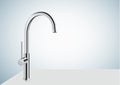 Silver chrome kitchen faucet.