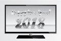 2018 silver chrome numbers design ont tv screen. Happy New Year TV Banner with 2018 Numbers on Gray Background. Vector