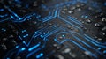 Silver circuit board with blue luminous interconnects Royalty Free Stock Photo