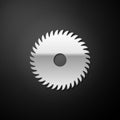 Silver Circular saw blade icon isolated on black background. Saw wheel. Long shadow style. Vector