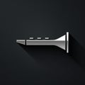 Silver Clarinet icon isolated on black background. Musical instrument. Long shadow style. Vector Royalty Free Stock Photo