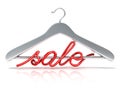 Silver clothes hangers with red sale sign, 3D