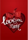Mothers day background with red half tone effect textured heart and red bow.
