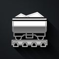 Silver Coal train wagon icon isolated on black background. Rail transportation. Long shadow style. Vector