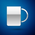 Silver Coffee cup icon isolated on blue background. Tea cup. Hot drink coffee. Vector Illustration Royalty Free Stock Photo