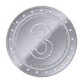 Silver three 3 coin with stars