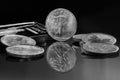 Silver Coins and Silver bar Royalty Free Stock Photo