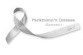 Silver color ribbon isolated on white background clipping path for Parkinson`s disease awareness and Brain cancer tumor illness Royalty Free Stock Photo
